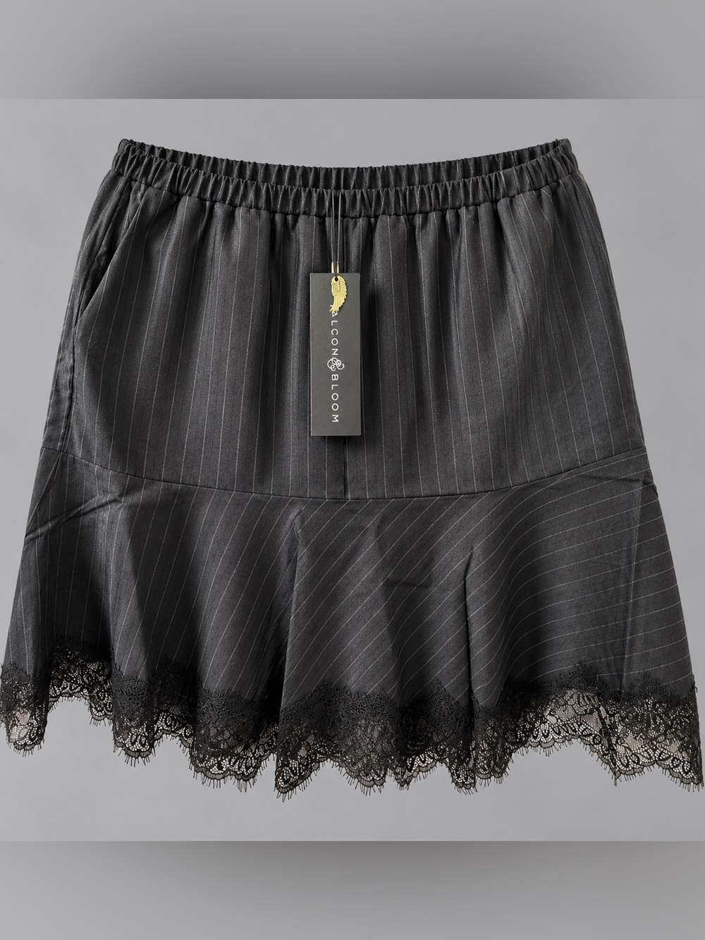 NWT Falcon & Bloom Wool Pinstripe Lace Skirt L